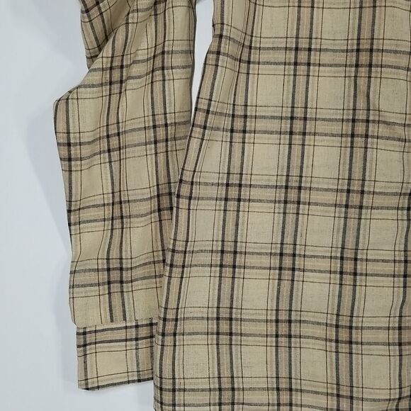 Missguided Blouse Women's Size 2 Button Up Long Puff Sleeve Plaid Tan Black - Picture 6 of 12